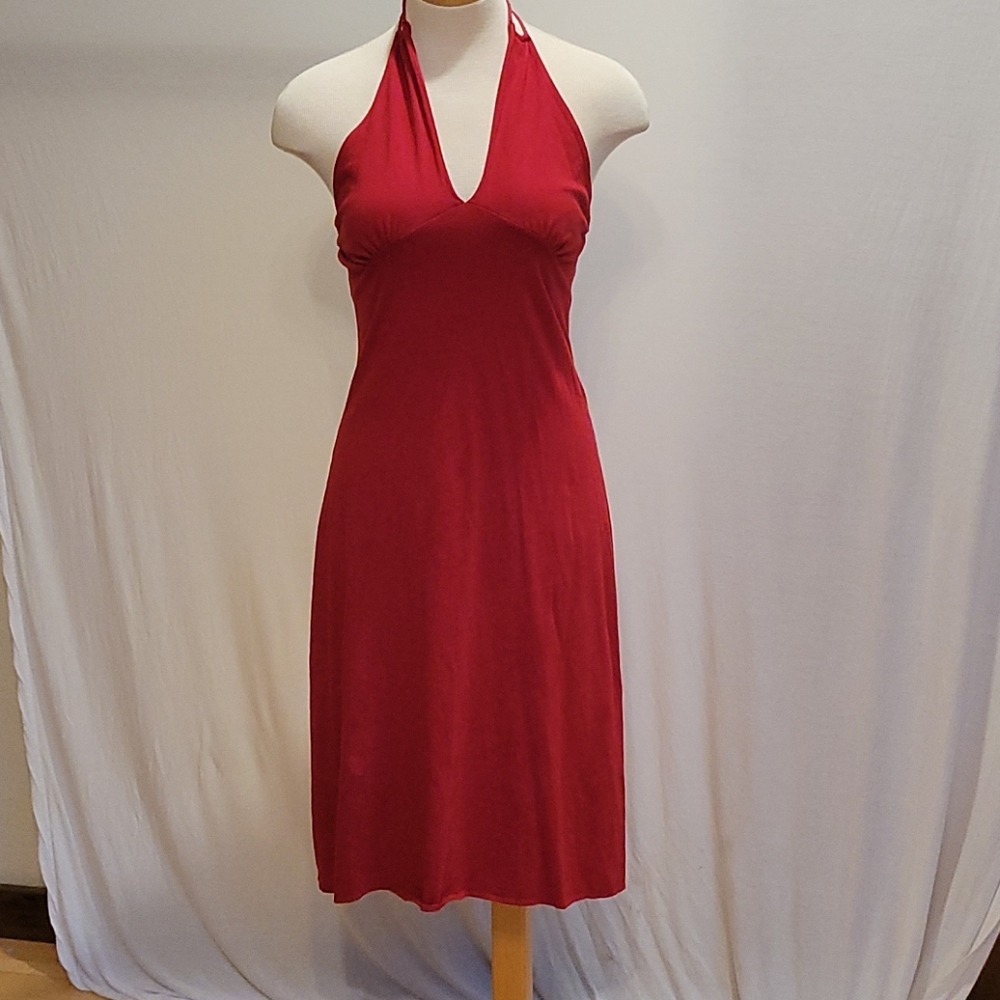Indigenous organic cotton hand loomed red dress. M